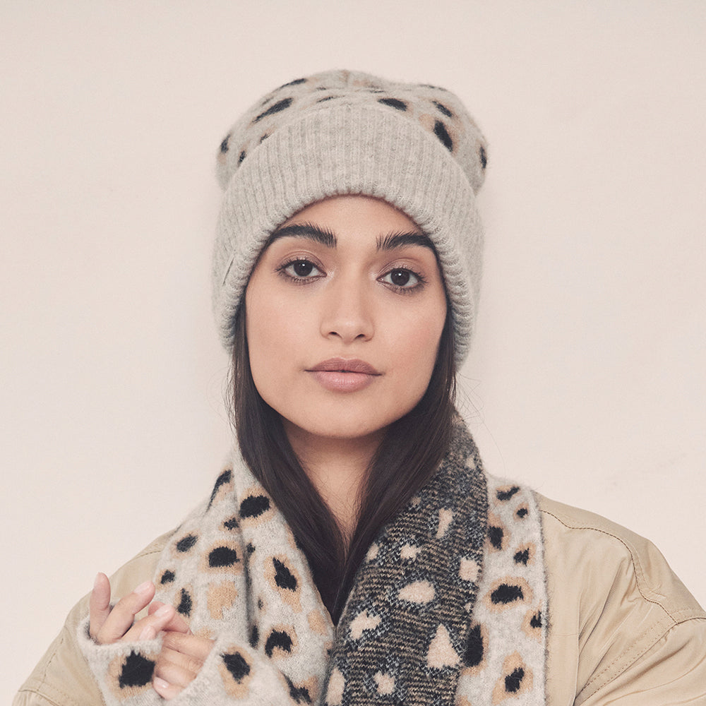 Bonnet Léopard à Revers gris fumée-noir SEEBERGER