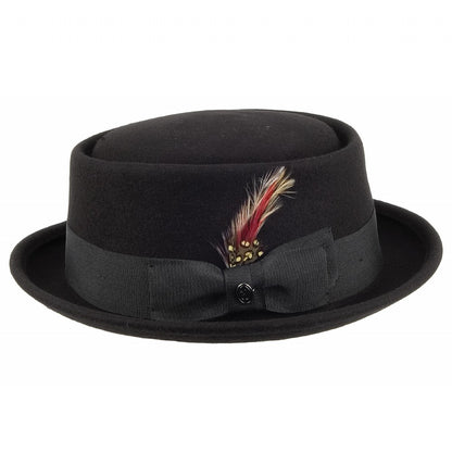 Chapeau Pork Pie en Laine Feutrée noir JAXON & JAMES - VENTE EN GROS