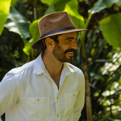 Chapeau Fedora Safari en Cuir Nubuck marron JAXON & JAMES - VENTE EN GROS