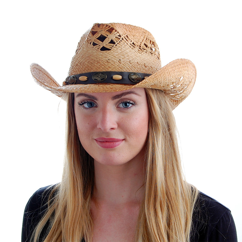 Chapeau de Cowboy en Raphia Annie Oakley SUR LA TETE - VENTE EN GROS