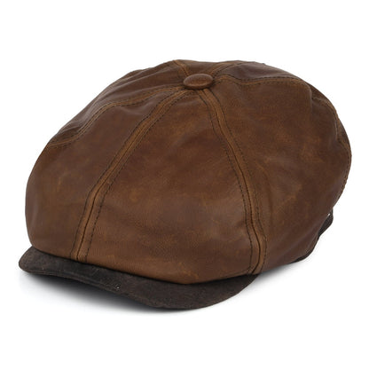 Casquette Plate en Cuir Fulton marron JAXON & JAMES - VENTE EN GROS