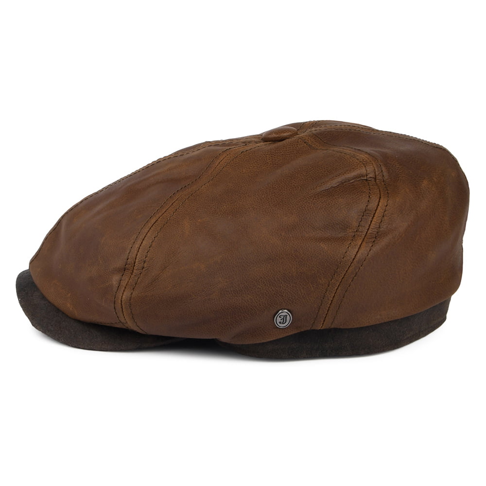 Casquette Plate en Cuir Fulton marron JAXON & JAMES - VENTE EN GROS